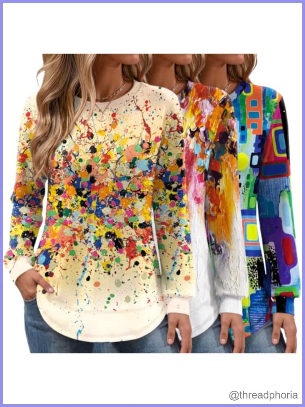 3 Pack Women's Long Sleeve Crew Neck Lightweight Sweatshirts Casual Layer Tops